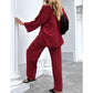 Conjunto casual de manga larga y pantalones de color sólido para mujer