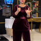 Conjunto de 2 piezas de top de estrás con cuello redondo y pantalones de pierna ancha