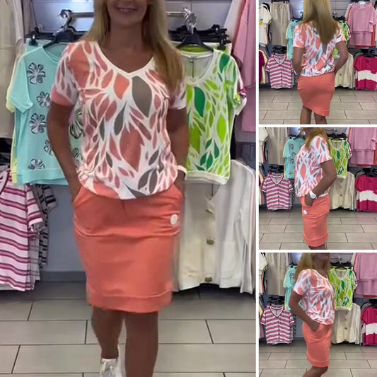 👗 1 conjunto = 5 atuendos! Top estampado + falda - Listo para el trabajo / cita / fin de semana