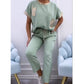 Conjunto de 2 piezas de top floral con cuello redondo y pantalones con cordón