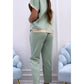 Conjunto de 2 piezas de top floral con cuello redondo y pantalones con cordón