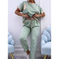 Conjunto de 2 piezas de top floral con cuello redondo y pantalones con cordón