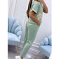Conjunto de 2 piezas de top floral con cuello redondo y pantalones con cordón