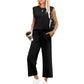 Conjunto de 2 piezas de top sin mangas y pantalones de pierna ancha para mujer