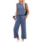 Conjunto de 2 piezas de top sin mangas y pantalones de pierna ancha para mujer