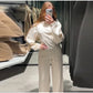 Conjunto de sudadera ajustada y pantalones de pierna ancha para mujer