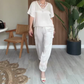 Conjunto de 2 piezas de pantalones con cuello en V elegante