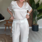 Conjunto de 2 piezas de pantalones con cuello en V elegante
