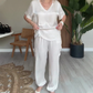 Conjunto de 2 piezas de pantalones con cuello en V elegante
