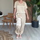 Conjunto de 2 piezas de pantalones con cuello en V elegante