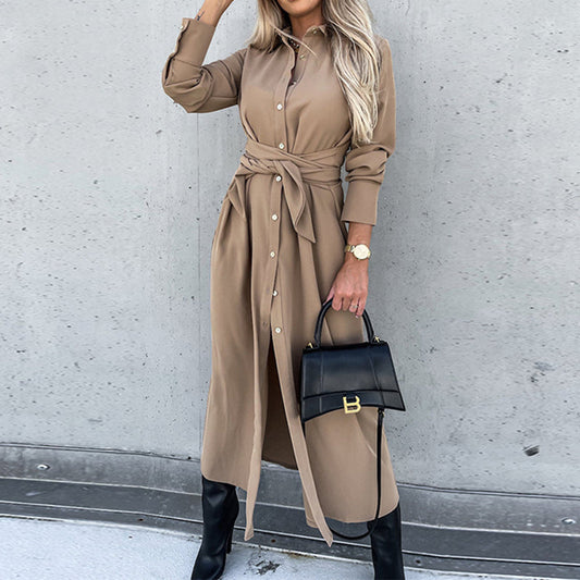 Vestido camisero de manga larga para mujer