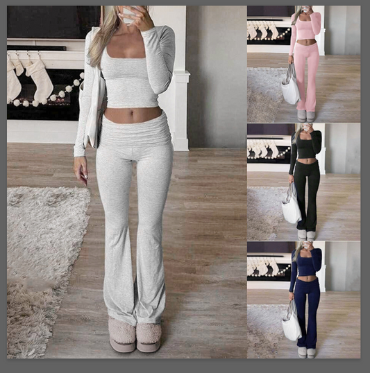Conjunto de Top Corto y Pantalones Micro-Flare para Mujer