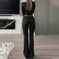 Conjunto de Top Corto y Pantalones Micro-Flare para Mujer