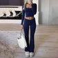 Conjunto de Top Corto y Pantalones Micro-Flare para Mujer