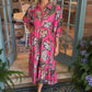 Vestido holgado con cuello en V con estampado vintage para mujer
