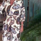 Vestido holgado con cuello en V con estampado vintage para mujer