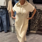 Vestido largo con capucha de manga corta sólido para mujer