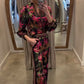 Elegante traje floral - Top con cuello en V y pantalones de pierna ancha