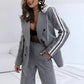 Conjunto de 2 piezas de blazer gris casual para mujer y pantalones de pierna ancha