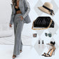 Conjunto de 2 piezas de blazer gris casual para mujer y pantalones de pierna ancha