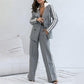Conjunto de 2 piezas de blazer gris casual para mujer y pantalones de pierna ancha