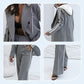Conjunto de 2 piezas de blazer gris casual para mujer y pantalones de pierna ancha
