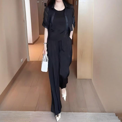 Conjunto de chaqueta camisera, chaleco y pantalón de 3 piezas para mujer