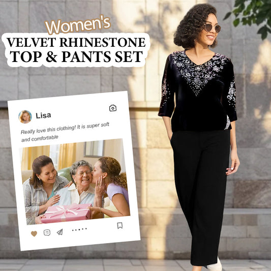 Conjunto de Top y Pantalón de Terciopelo con Estrás para Mujer