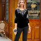 Conjunto de Top y Pantalón de Terciopelo con Estrás para Mujer