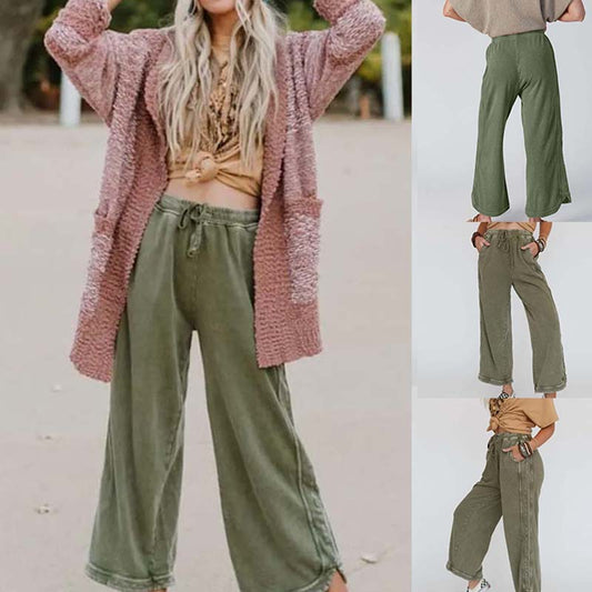 Pantalones cómodos de cintura elástica de pierna ancha para mujer