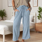 Pantalones cómodos de cintura elástica de pierna ancha para mujer