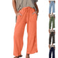 Pantalones cómodos de cintura elástica de pierna ancha para mujer