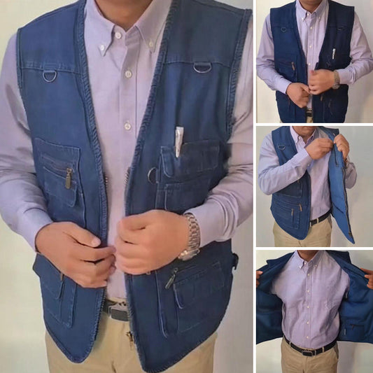 Chaleco de mezclilla de algodón para hombre-Forro de felpa y estilos sin forro