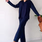Conjunto de dos piezas de punto casual con escote en V
