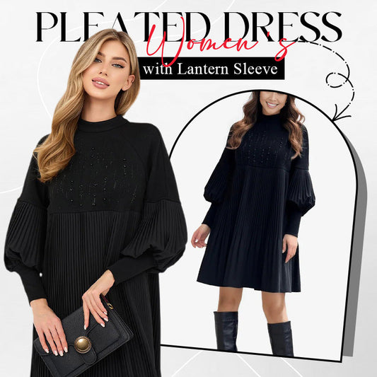 Elegante vestido plisado con manga de linterna para mujer