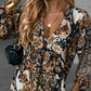 Elegante vestido estampado de manga larga con cuello en V