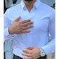 Camisa casual de color sólido de corte ajustado para hombre