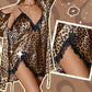 Conjunto de bata y camisón con estampado de leopardo sexy