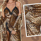 Conjunto de bata y camisón con estampado de leopardo sexy