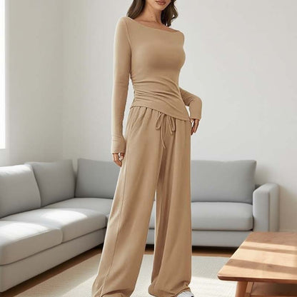 Conjunto asimétrico de camiseta de manga larga y pantalón ancho