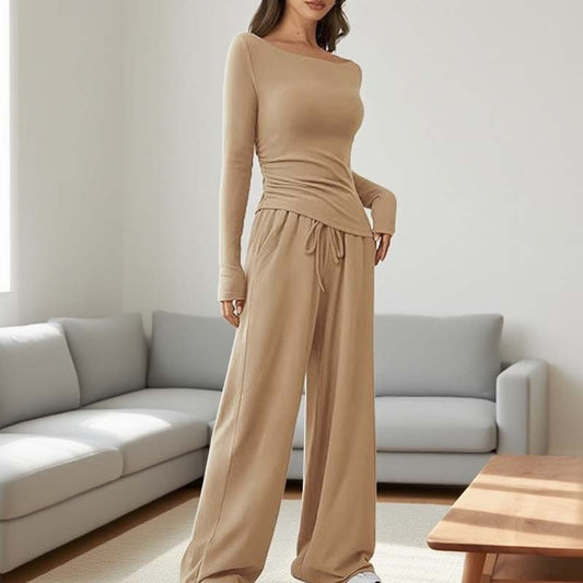 Conjunto asimétrico de camiseta de manga larga y pantalón ancho