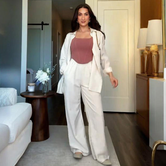 Conjunto de camisa relajada y pantalones anchos de color sólido