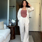 Conjunto de camisa relajada y pantalones anchos de color sólido