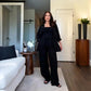 Conjunto de camisa relajada y pantalones anchos de color sólido