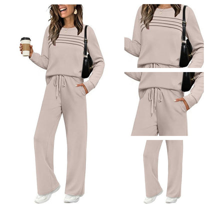 Conjunto de Top de Cuello Redondo y Pantalones con Cordón para Mujer