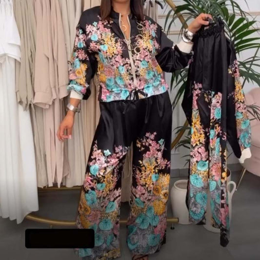 Conjunto de chaqueta y pantalón floral para mujer