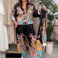 Conjunto de chaqueta y pantalón floral para mujer