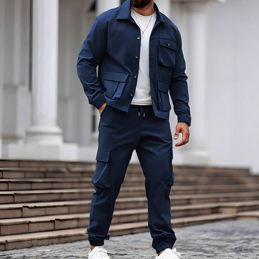 Conjunto de 2 piezas de chaqueta y pantalones cargo retro para hombre