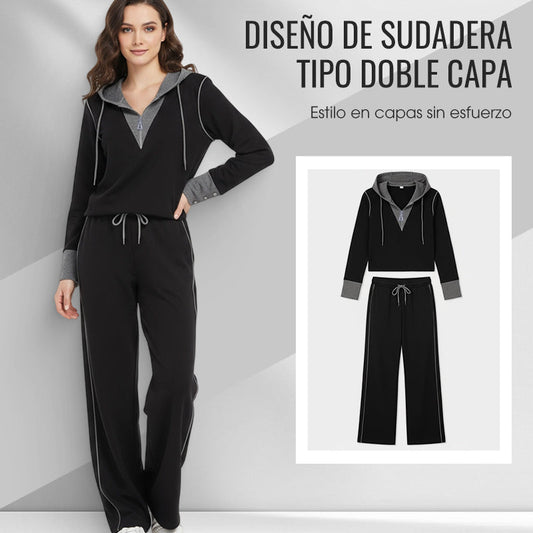 Conjunto de sudadera en capas con capucha y pantalón