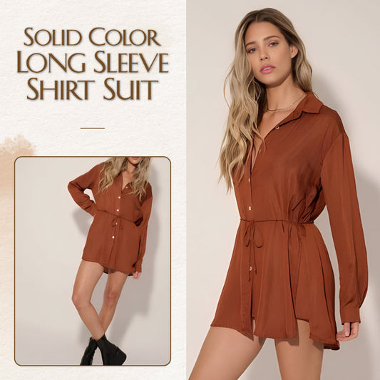 Traje de camisa de manga larga de color liso para mujer